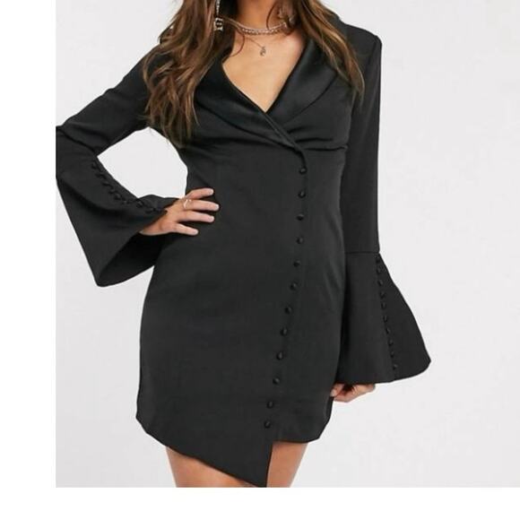 Lavish Alice Flare Sleeve Asymmetrical Hem Button Blazer Dress Black Size 8 - Picture 3 of 6